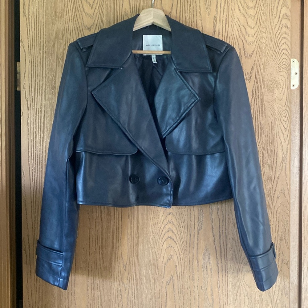 Avec Les Filles cropped faux leather bomber jacket